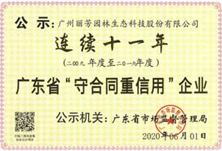 连续十一年获广东省“守合同重信用”企业称号
